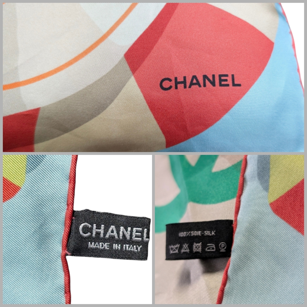 Chanel Multicolor Camellia CC Print Silk Square Scarf - Picture 4 of 4